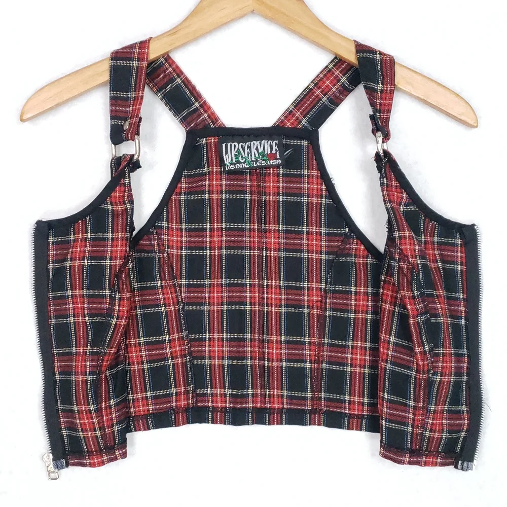 Rare Vintage Lip Service Plaid Punk Zip Up Goth Top - Picture 2 of 10